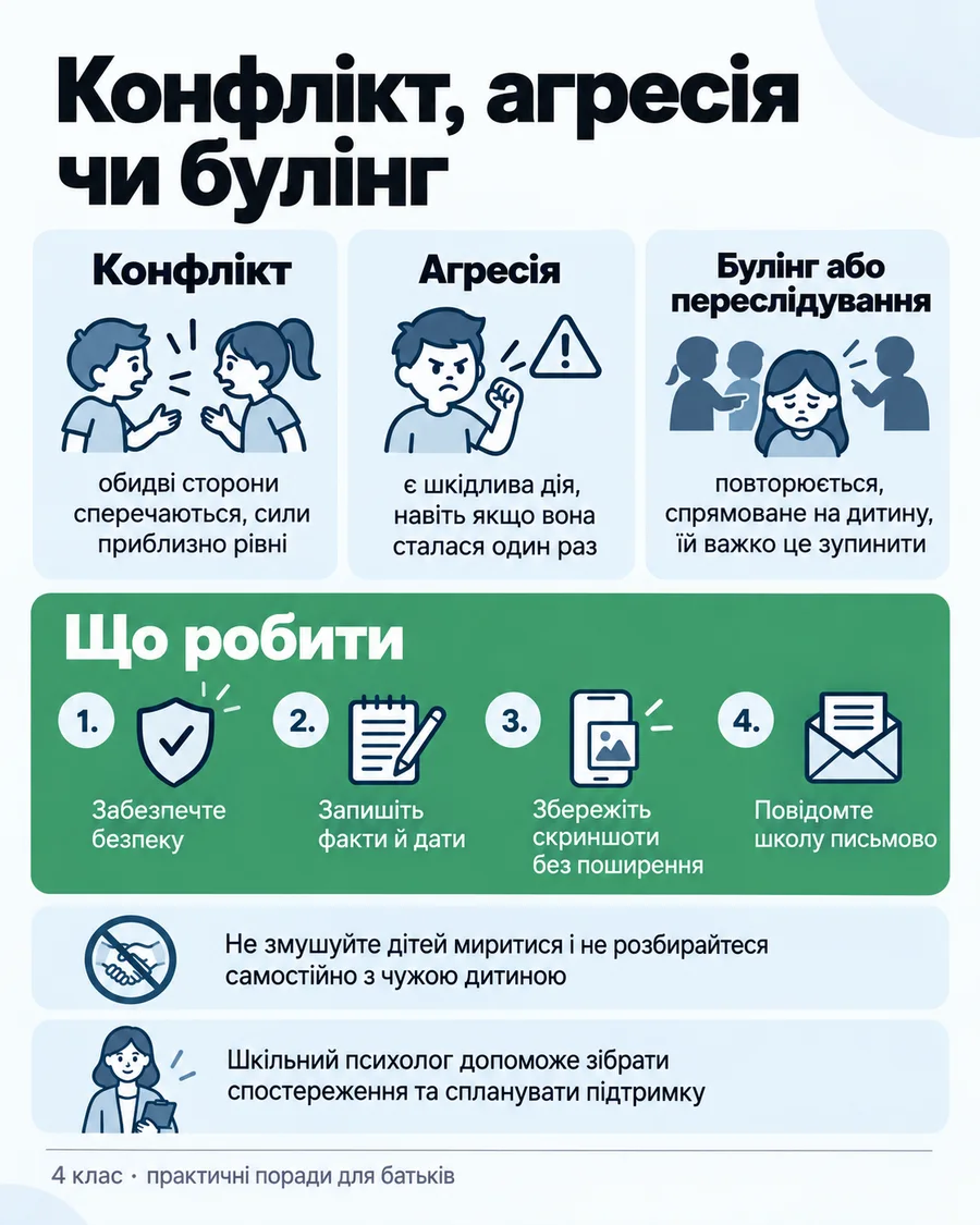 Пам’ятка для батьків: конфлікт, агресія чи булінг